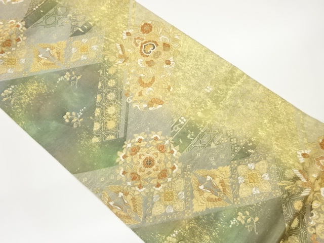 JAPANESE FUKURO OBI / WOVEN FLOWER & BIRD